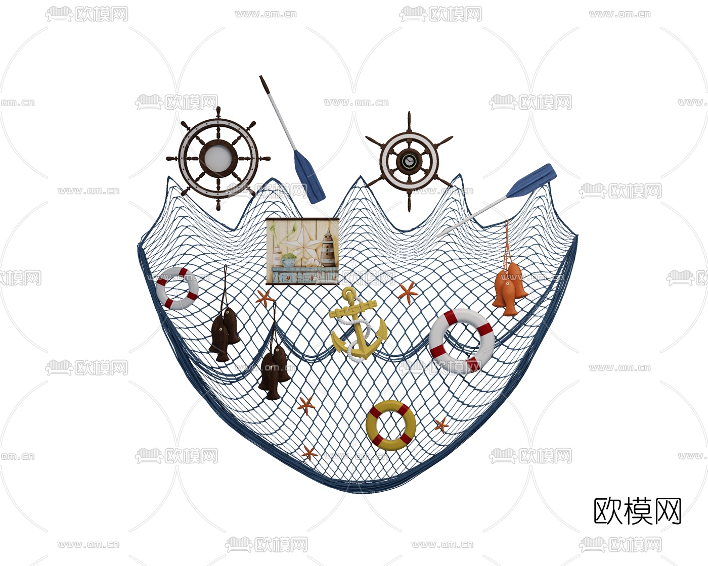 地中海渔网壁饰挂件su模型下载