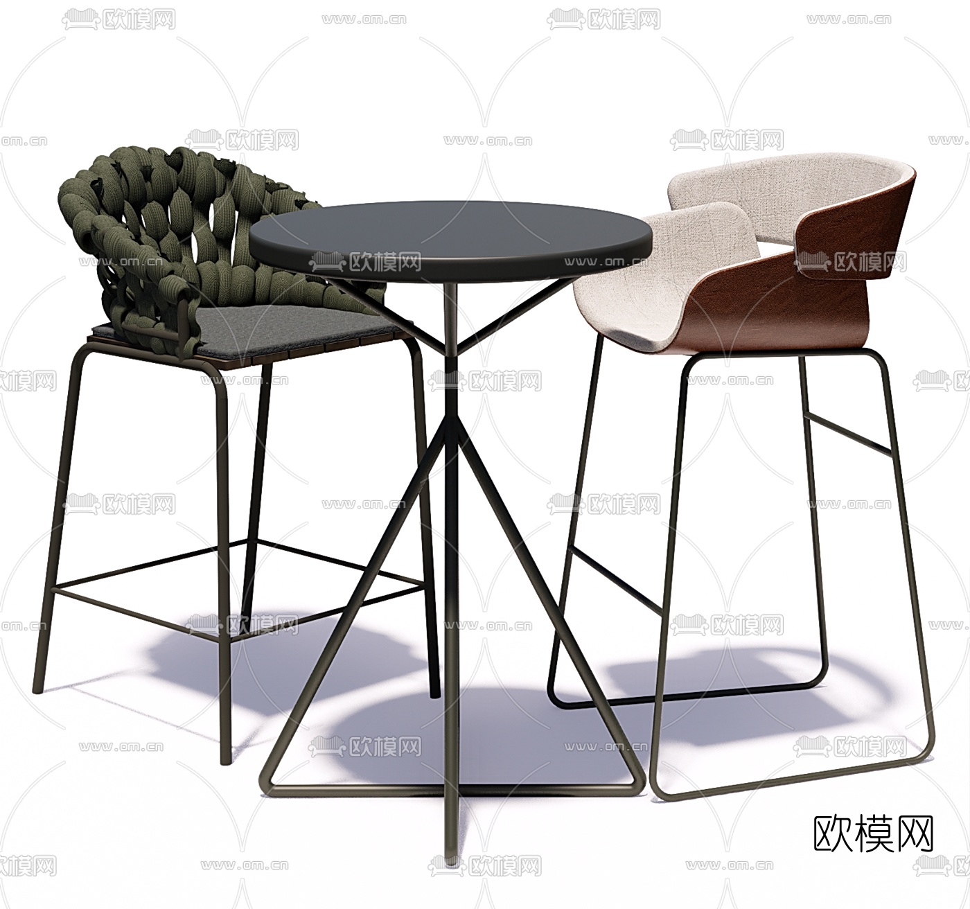 现代轻奢吧台桌椅su模型下载（渲染图1）