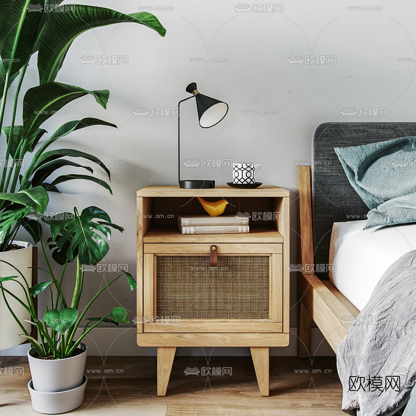 北欧藤编床头柜3d模型下载