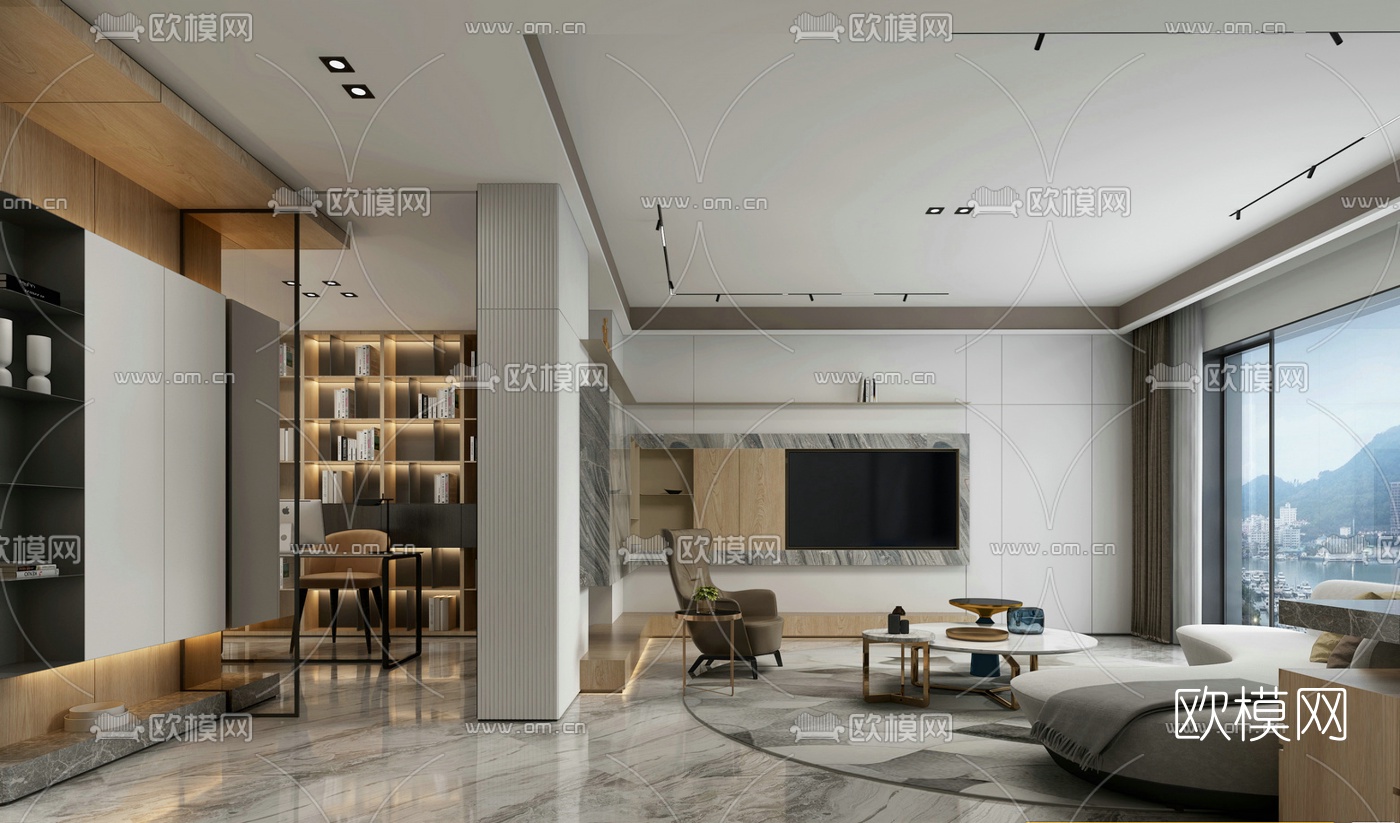 现代客厅免费3d模型下载_ID10209816_3dmax免费模型-欧模网