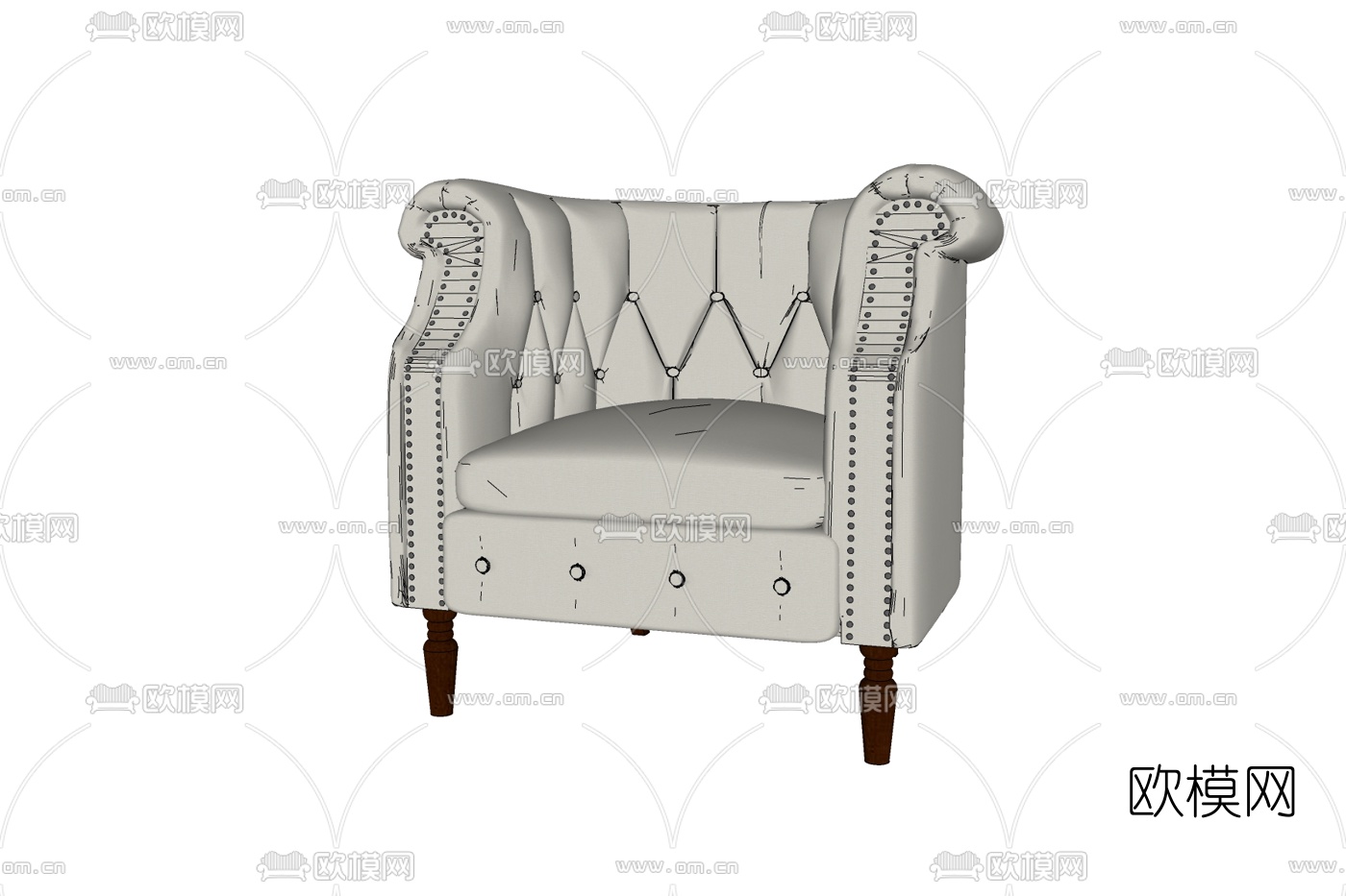 欧式布艺单人沙发su模型下载