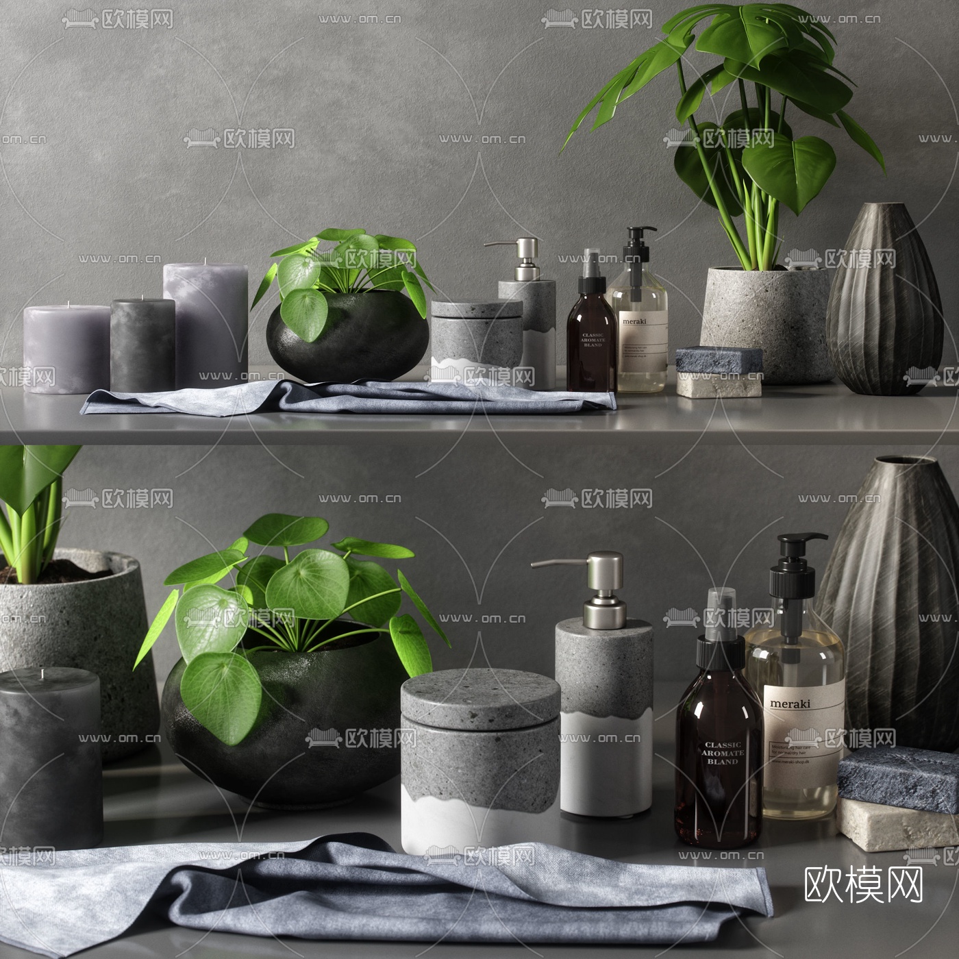 现代卫浴绿植烛台洗浴用品3d模型