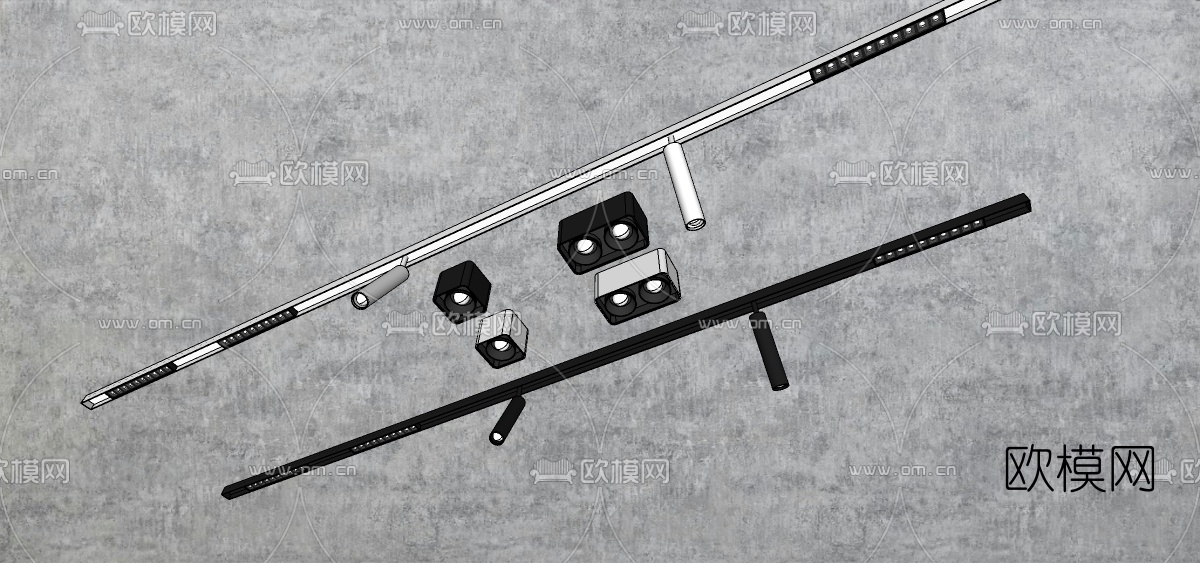 现代轨道灯筒灯su模型下载