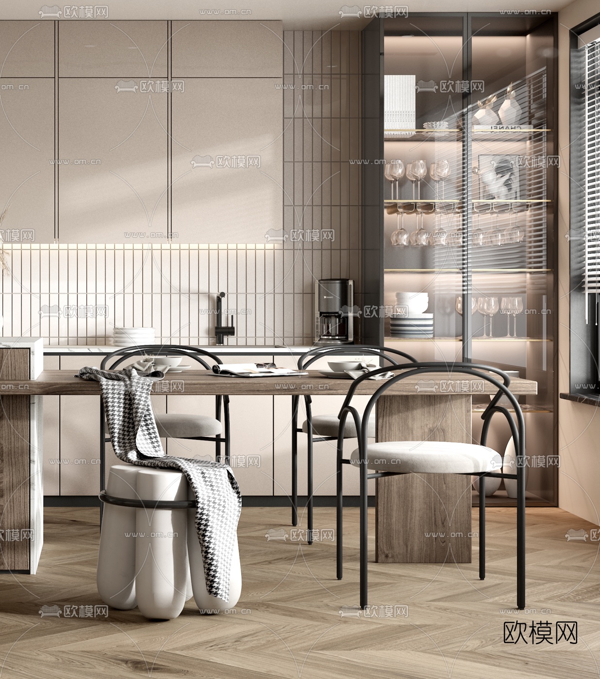 现代中岛餐厅厨房3d模型