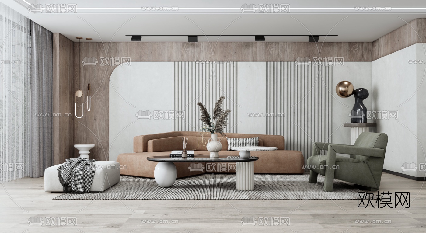 现代客厅餐厅su模型