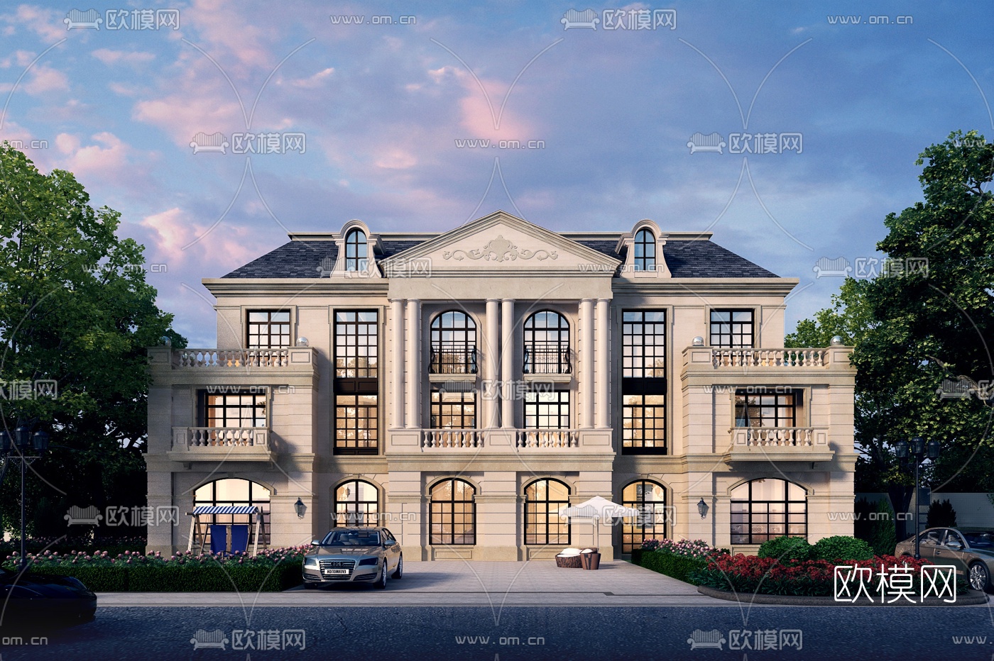 欧式古典别墅外观3d模型下载