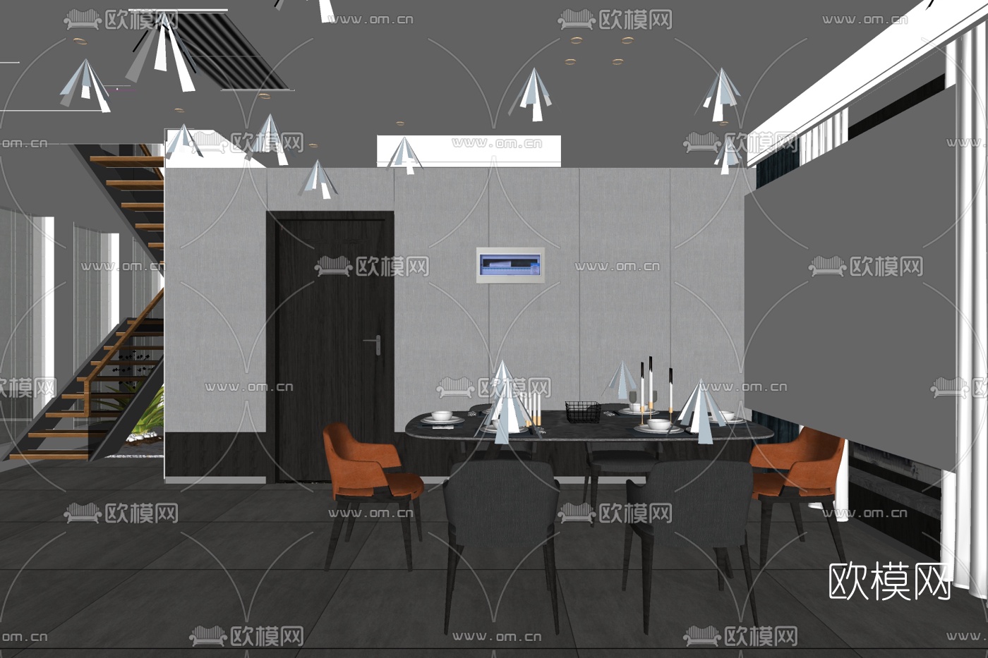 现代公寓餐厅su模型