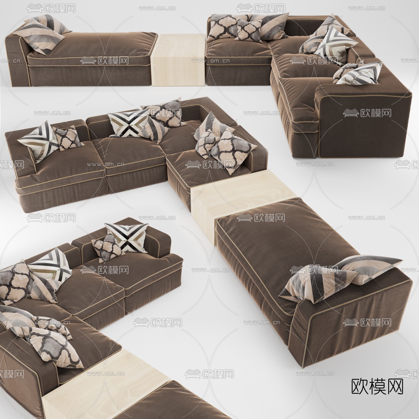 现代布艺转角沙发3d模型下载（渲染图1）