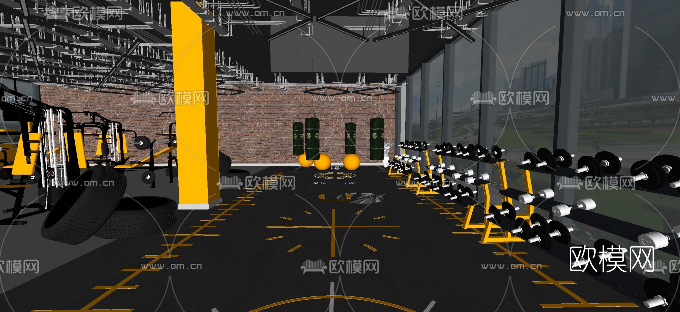 工业风健身房su模型下载（渲染图3）