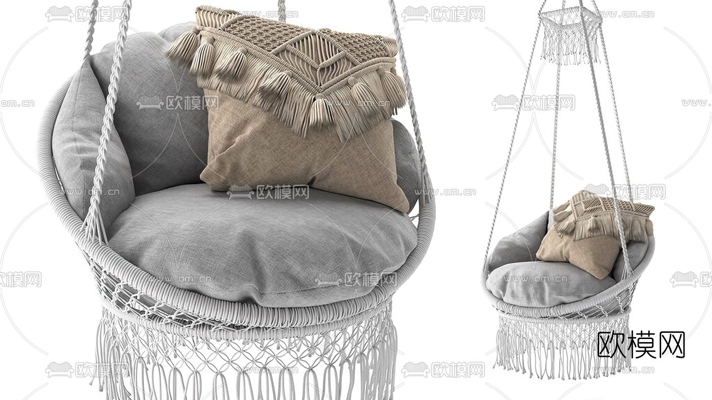 现代藤编吊椅3d模型下载（渲染图3）