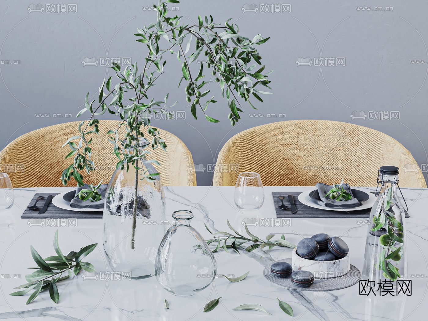 北欧花瓶马卡龙餐具3d模型下载（渲染图1）