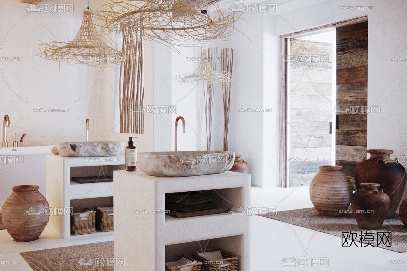 北欧酒店卫生间洗手台3d模型下载