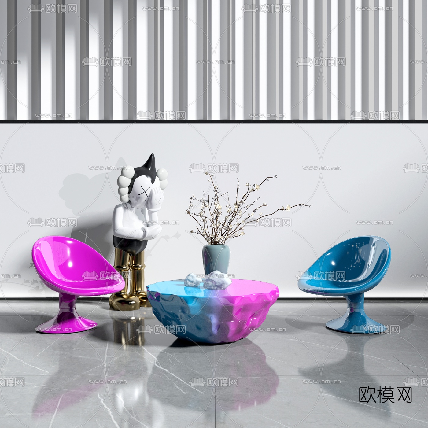 后现代时尚茶几单椅3d模型下载