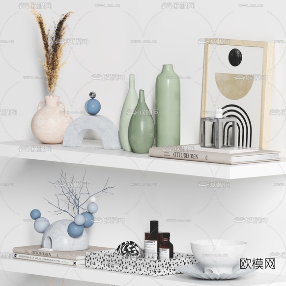 现代书籍花瓶饰品摆件3d模型下载(渲染图3)