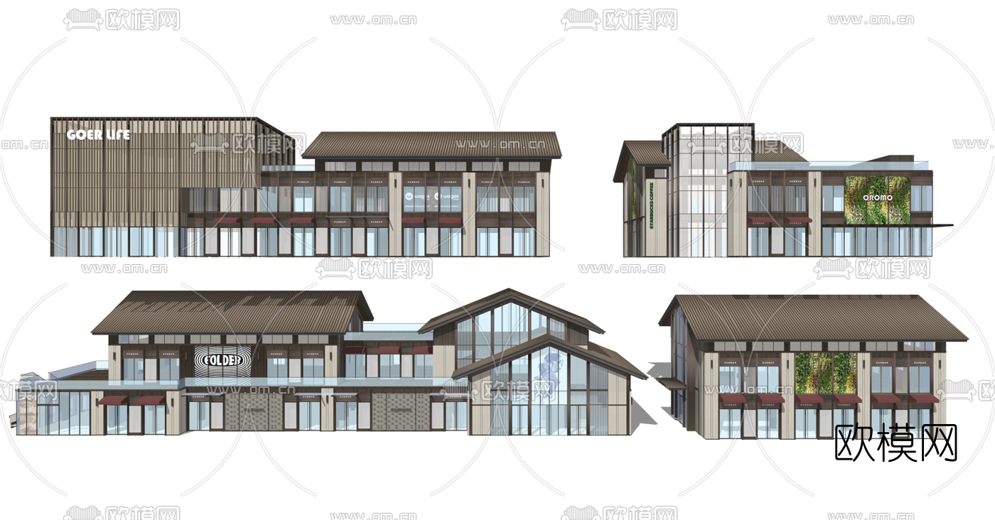 新中式商业街建筑su模型下载（渲染图1）