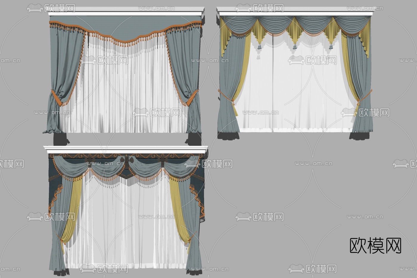 现代布艺窗帘su模型下载
