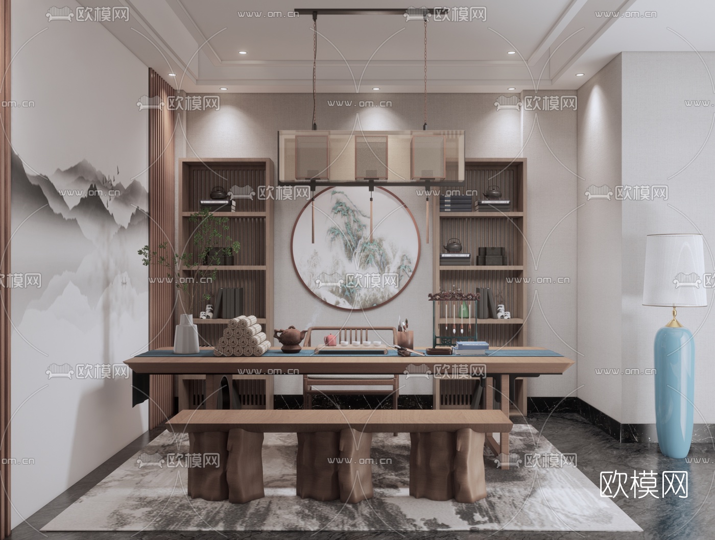 中式茶室su模型下载（渲染图1）