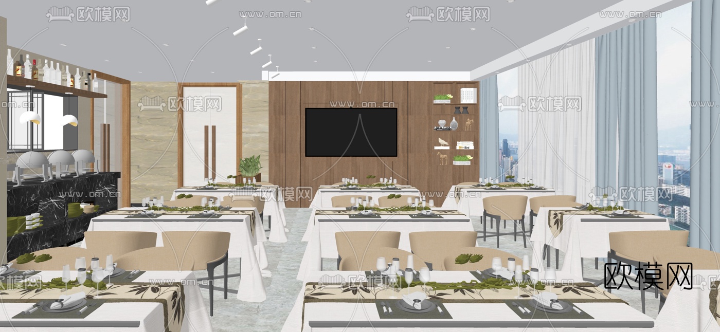 现代酒店自助餐厅宴会厅su模型