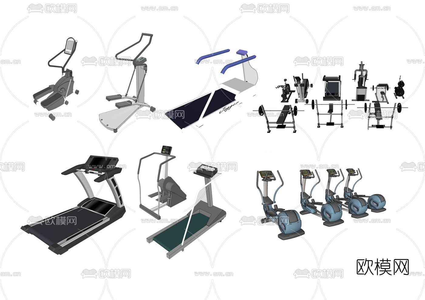 现代跑步机健身器材su模型下载