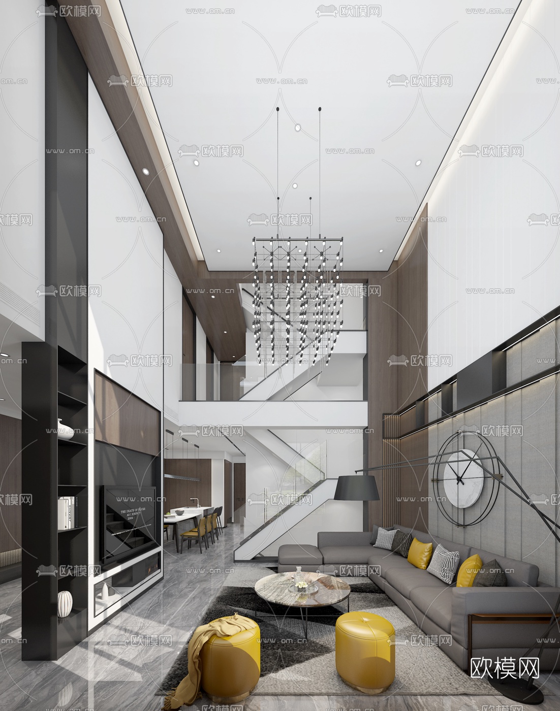 现代别墅大堂餐厅3d模型下载（渲染图1）