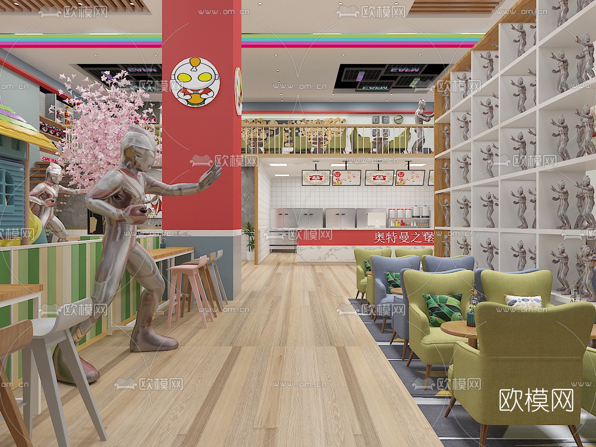 现代奥特曼汉堡店免费3d模型下载（渲染图2）