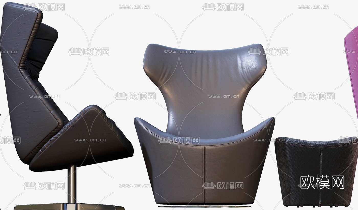 现代高背皮革绒布休闲椅3d模型