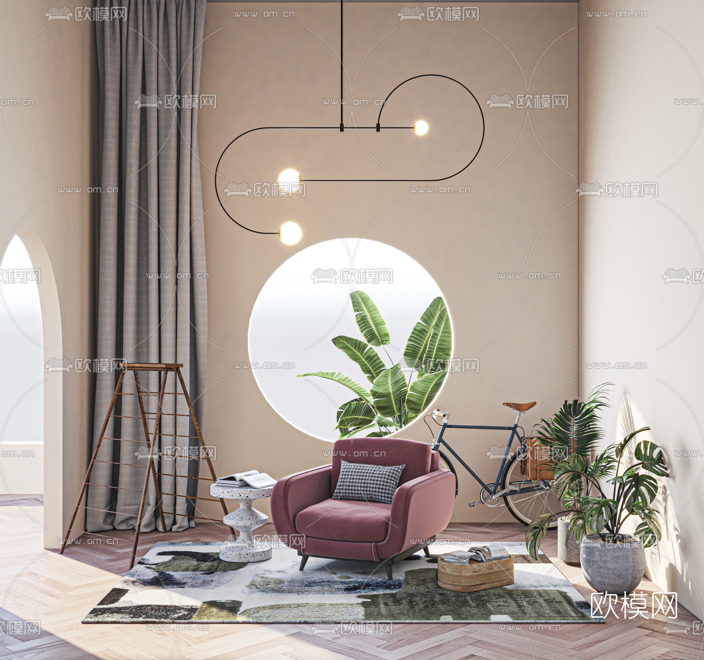 现代布艺休闲沙发3d模型下载