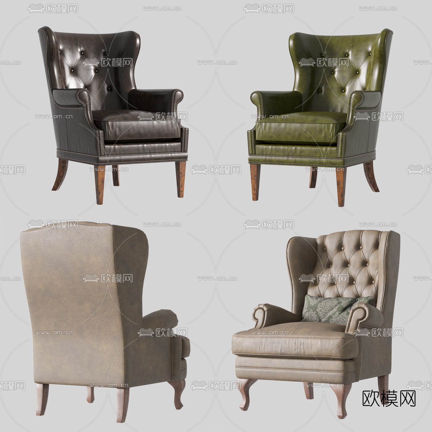 美式皮革单人沙发3d模型下载