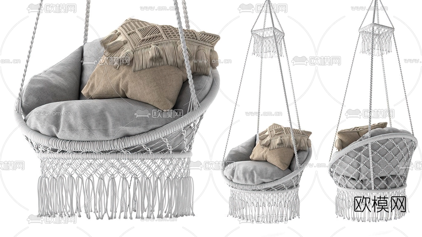 现代藤编吊椅3d模型下载（渲染图1）