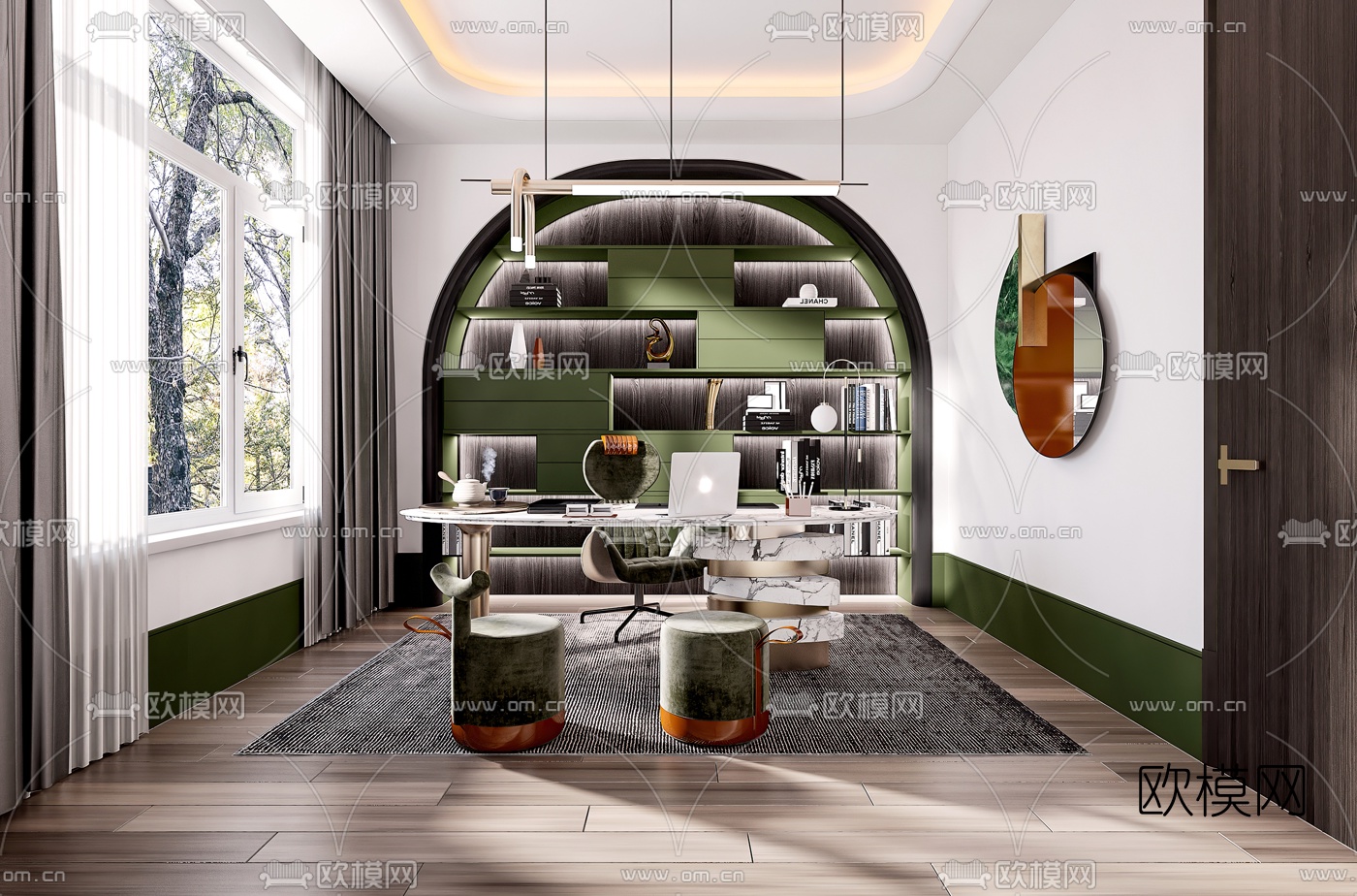 后现代书房3d模型下载（渲染图1）