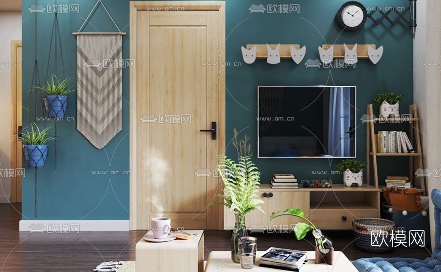 北欧公寓客厅餐厅su模型下载（渲染图4）