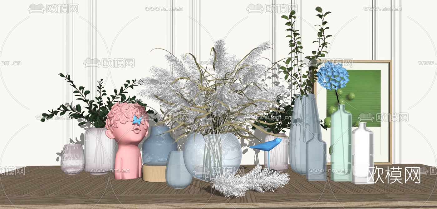 现代花瓶花卉雕塑摆件su模型下载