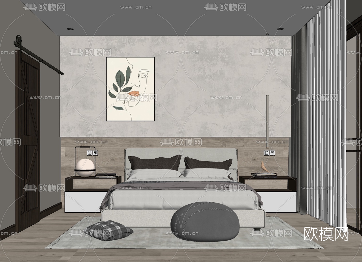 北欧卧室su模型下载（渲染图2）