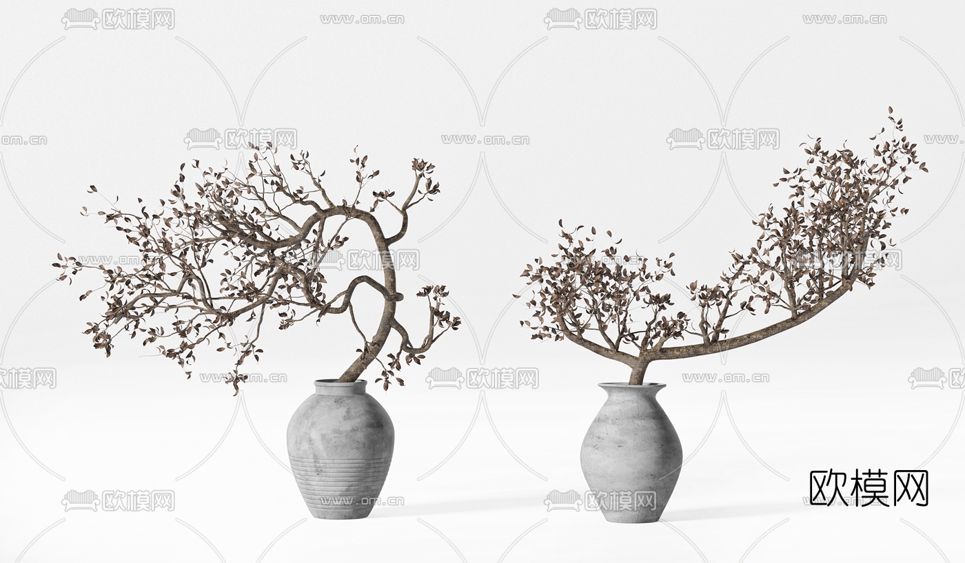 新中式干枝陶瓷花瓶3d模型