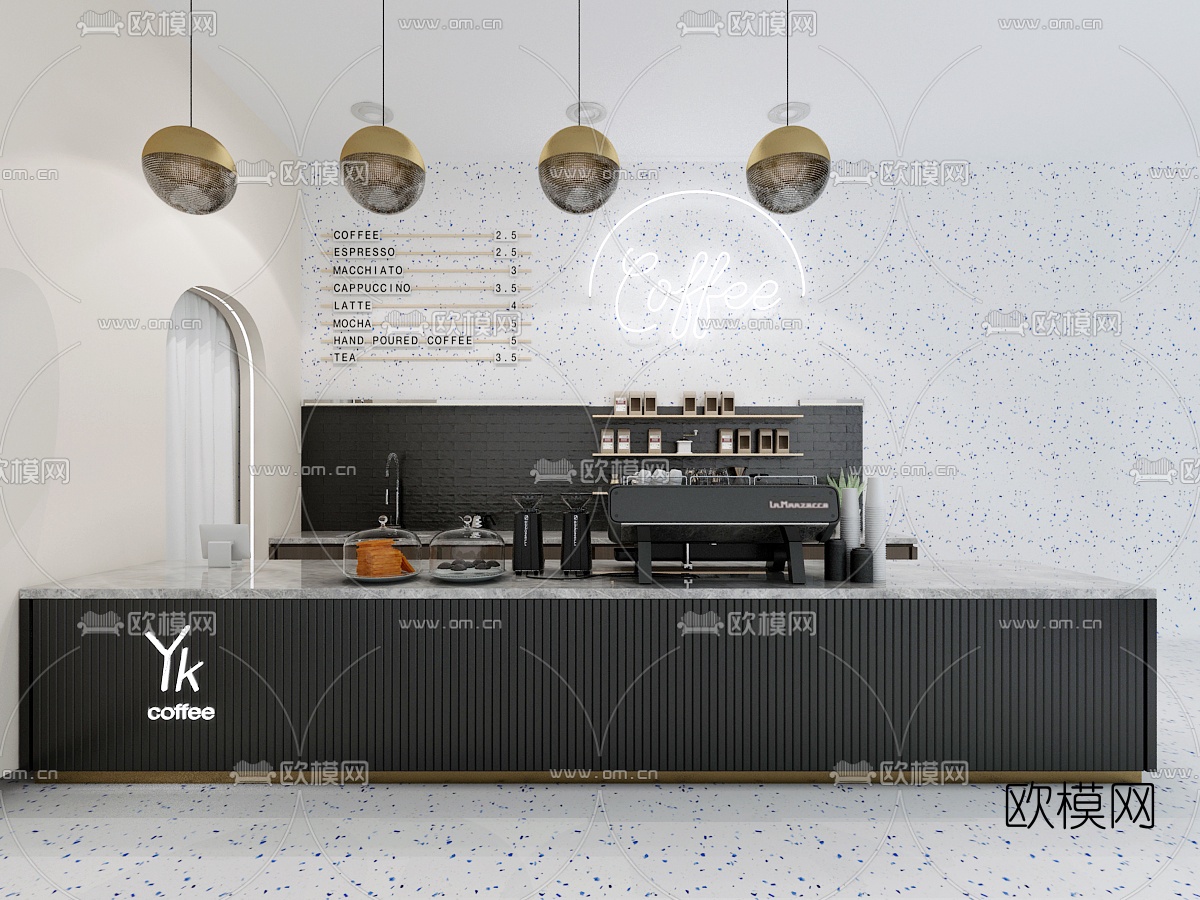 现代咖啡店吧台3d模型