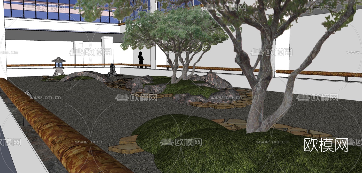 新中式别墅庭院景观su模型下载（渲染图7）