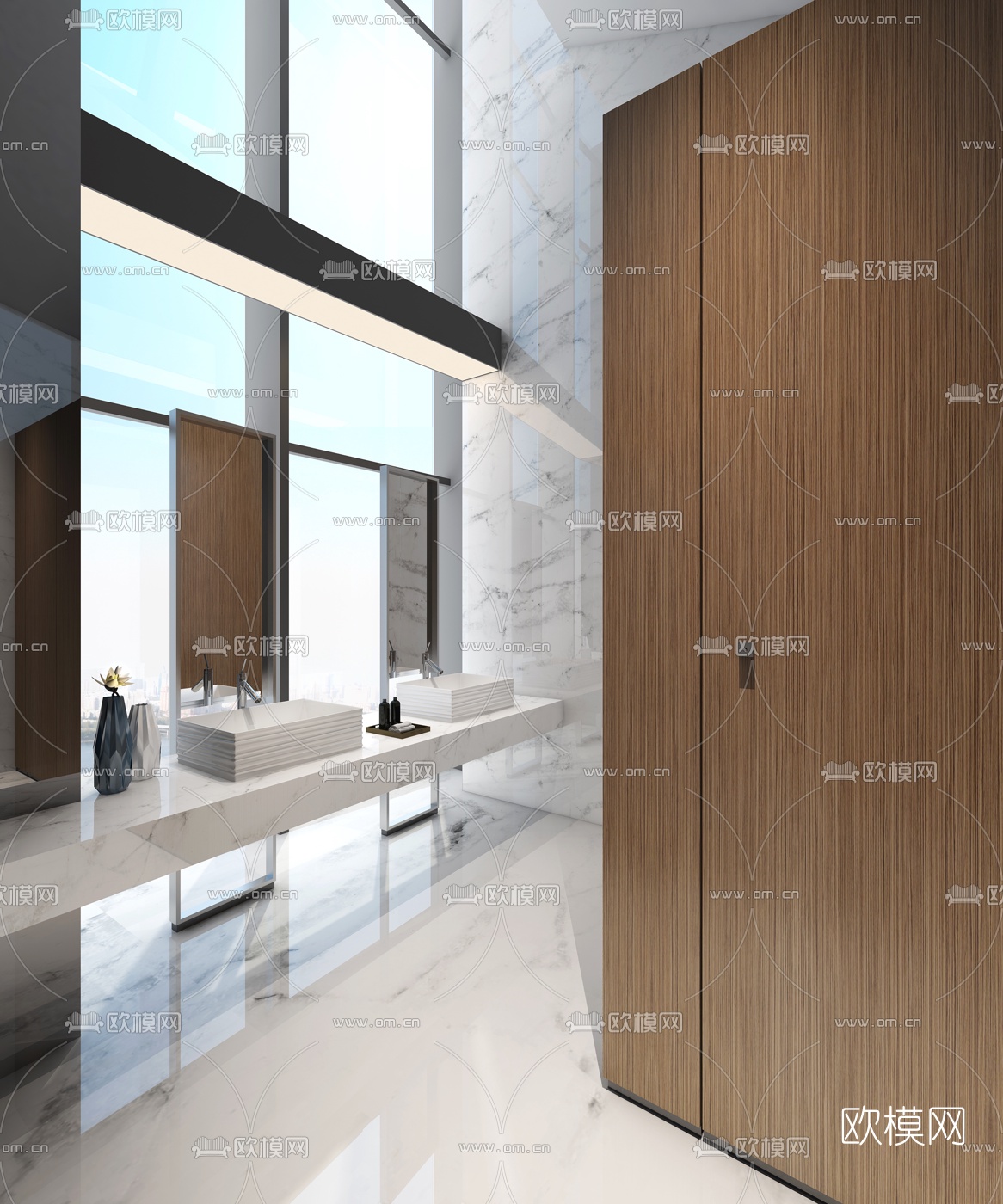 现代简约公共洗手间3d模型下载（渲染图1）