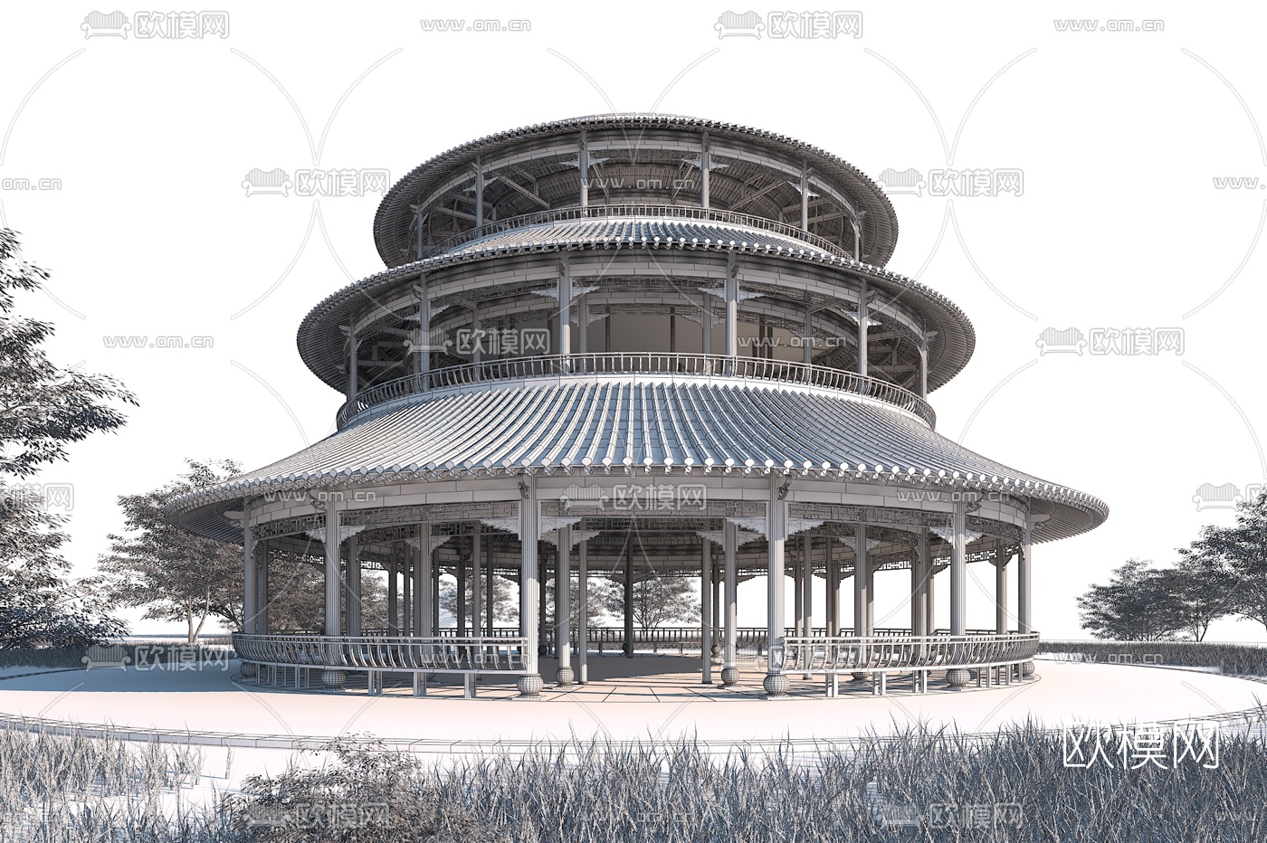 中式古建重檐回廊3d模型