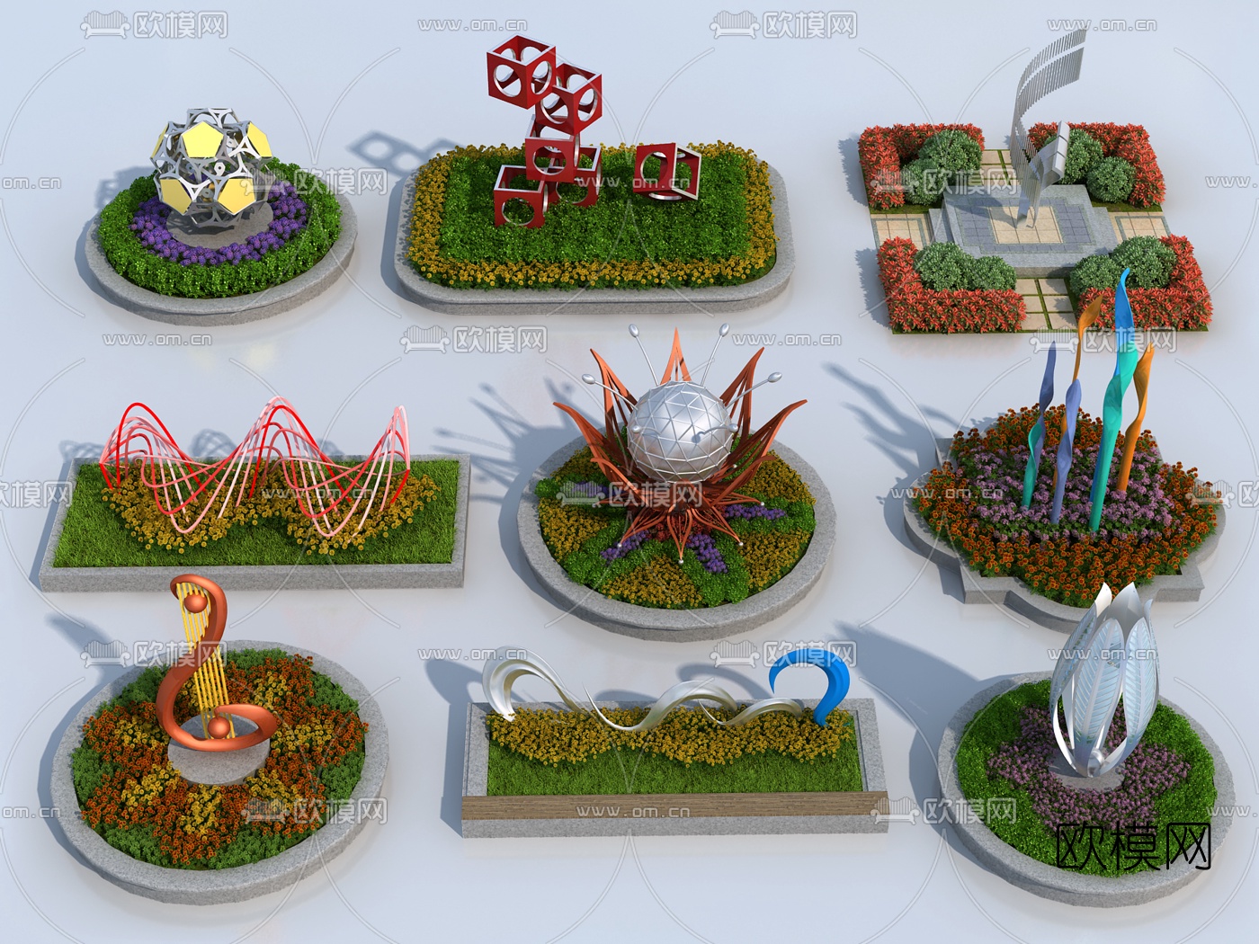 现代城市雕塑花坛小品3d模型下载