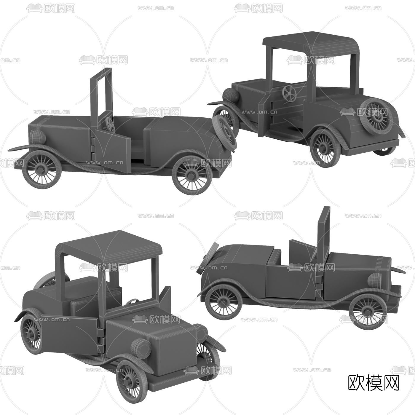 现代复古木质模型车摆件3d模型