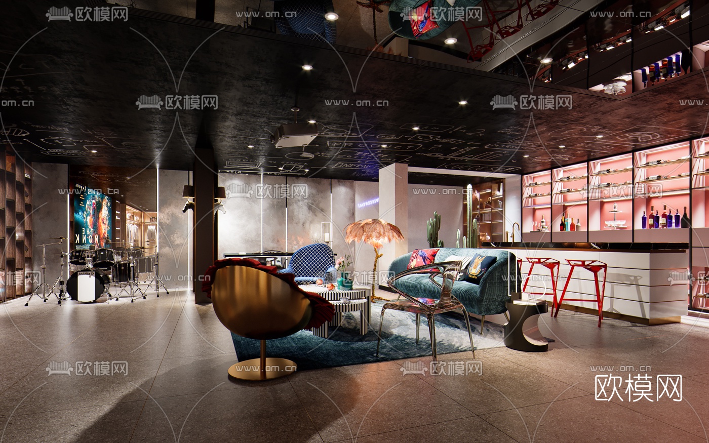 工业风休息娱乐室3d模型