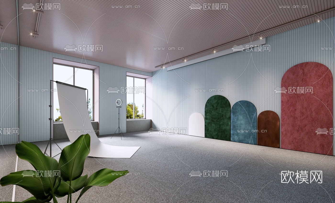 现代直播间办公室3d模型