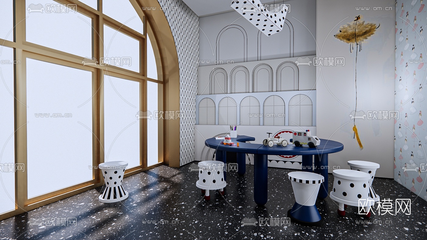 现代儿童活动室su模型下载（渲染图1）