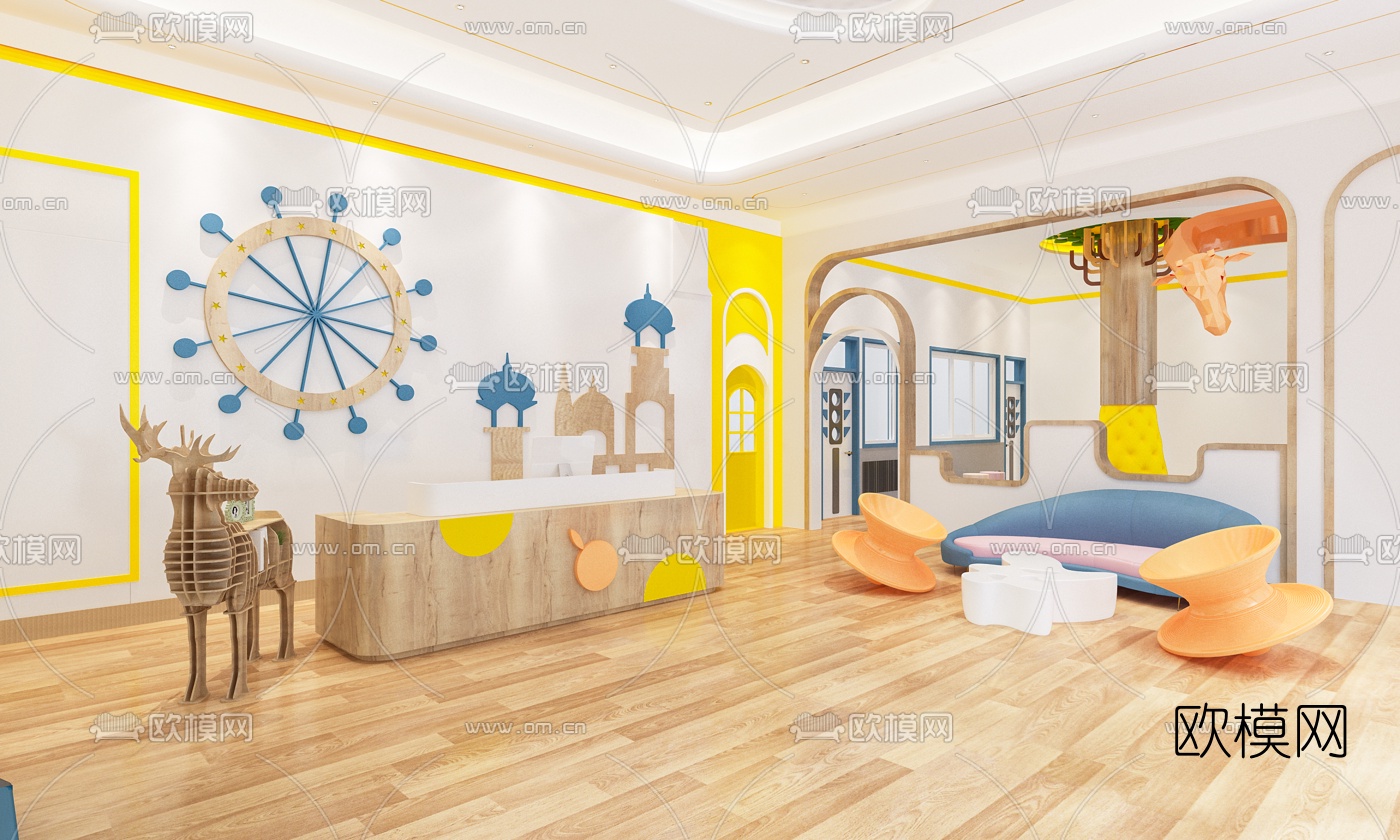 北欧幼儿园前台接待大厅3d模型下载（渲染图2）