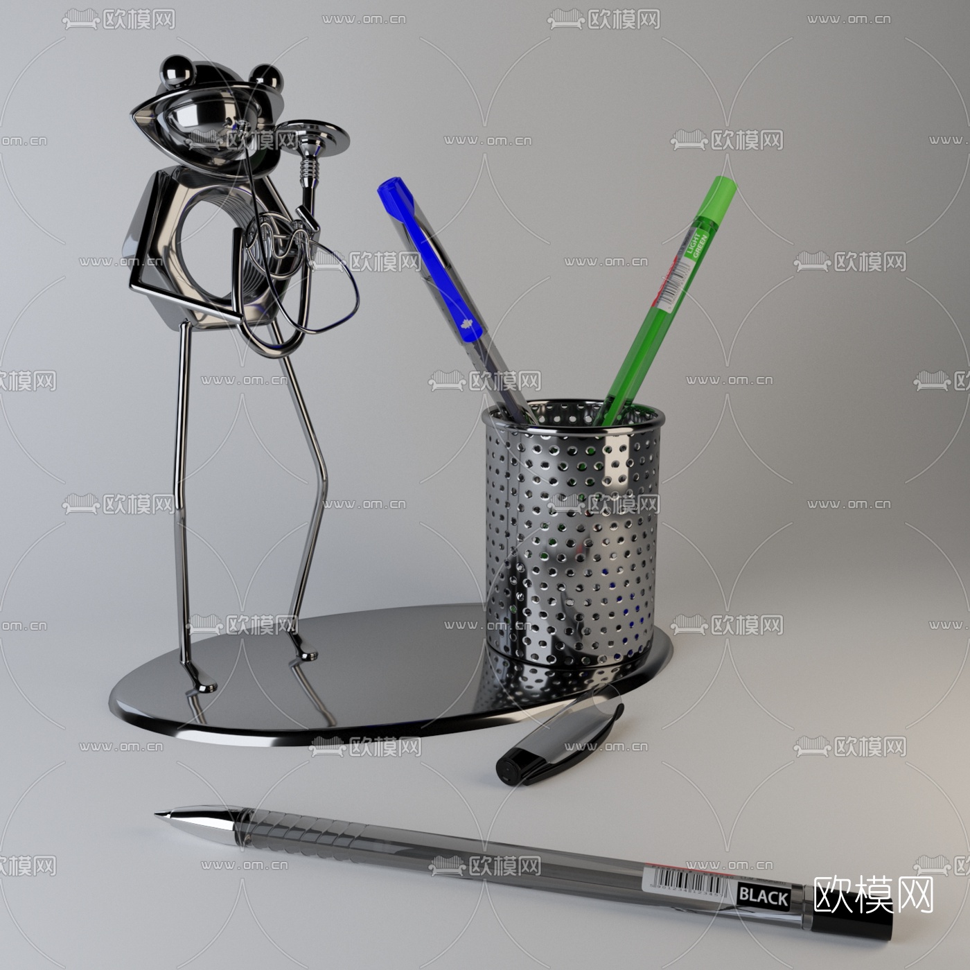 现代金属笔筒饰品摆件3d模型