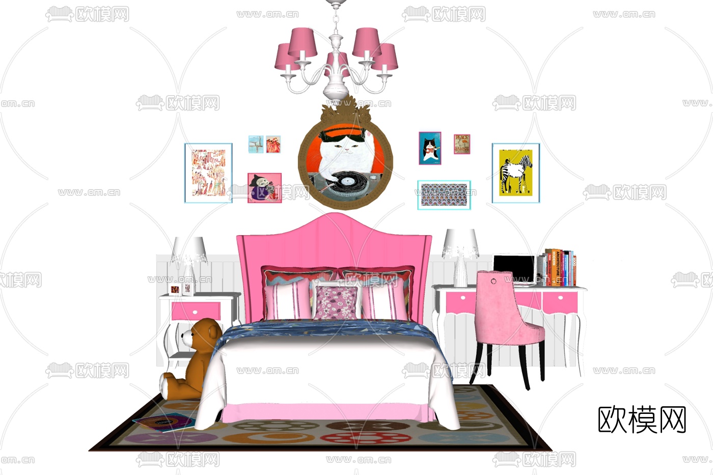 现代布艺儿童床su模型下载