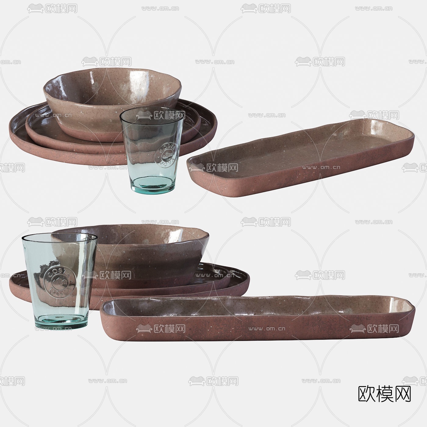 现代土陶餐具3d模型下载