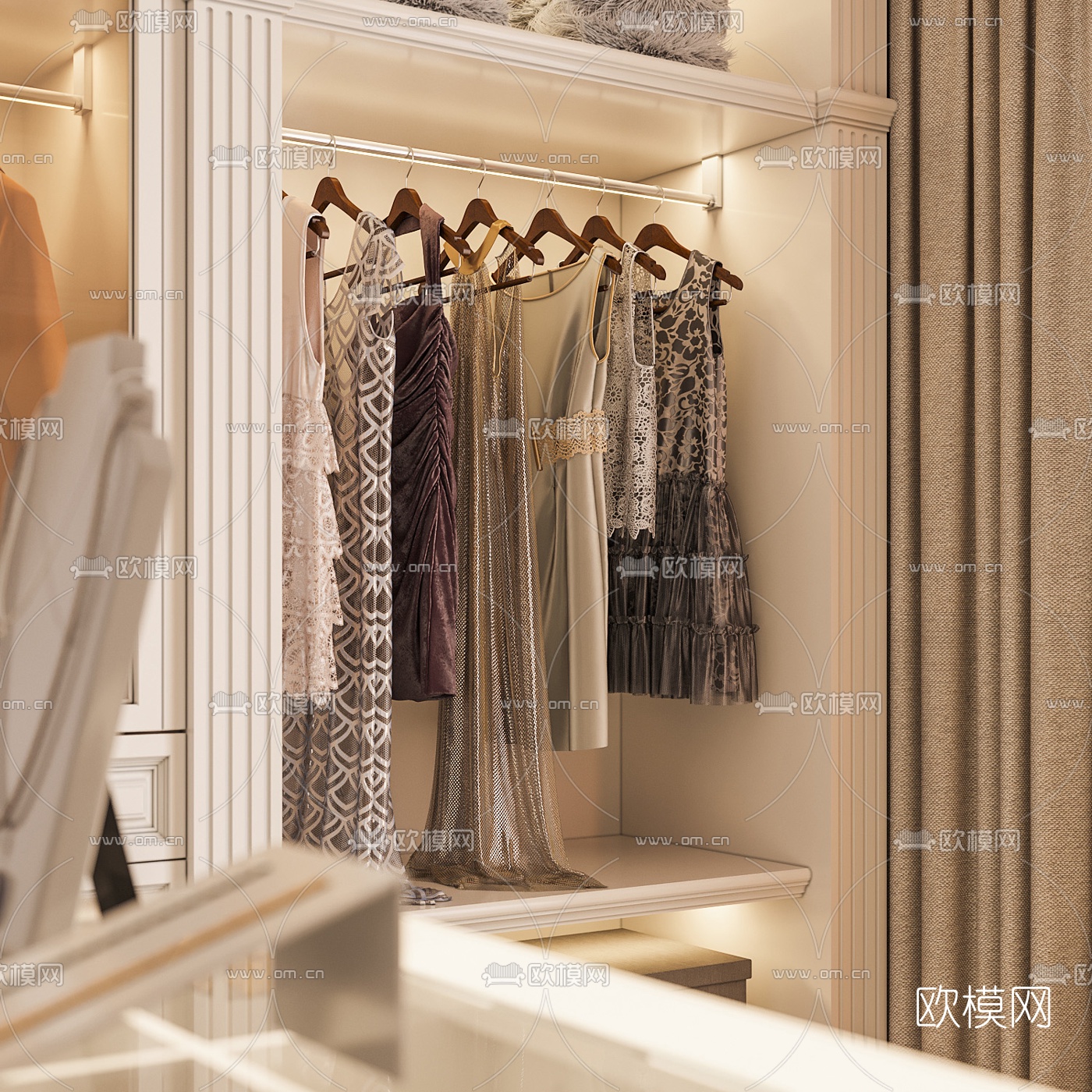 欧式轻奢衣帽间3d模型下载（渲染图2）
