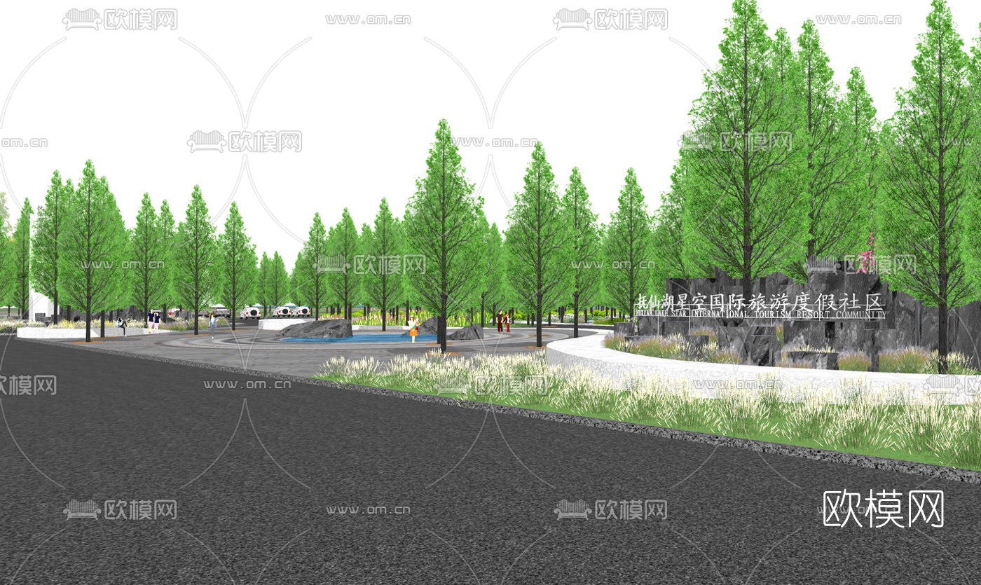 现代旅游度假区景观su模型下载（渲染图5）