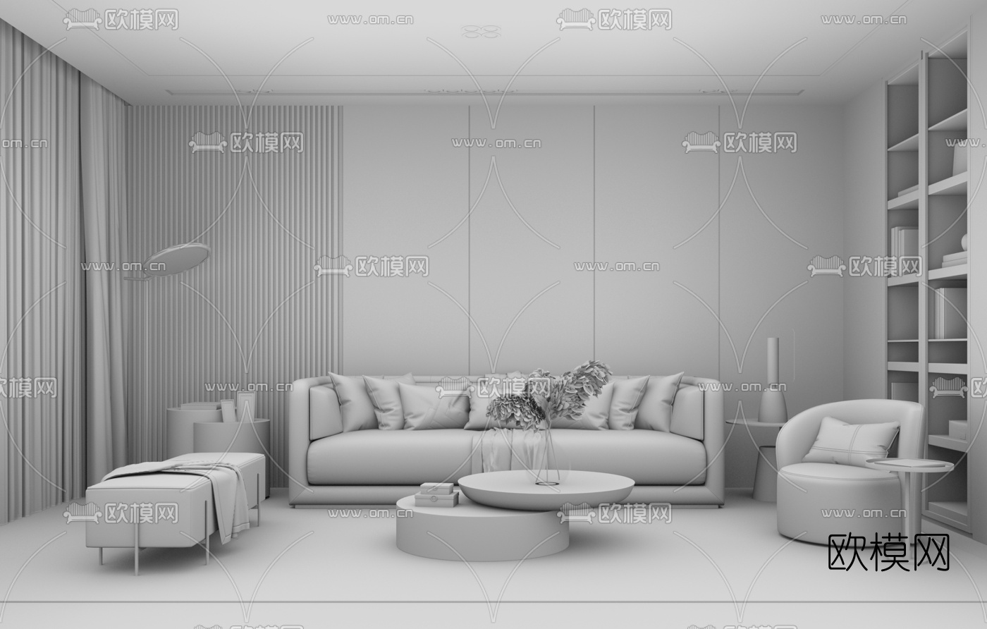 现代轻奢客厅su模型下载（渲染图3）